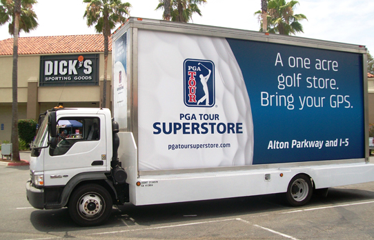 Image of mobile billboard advertising for PGA Tour Superstore