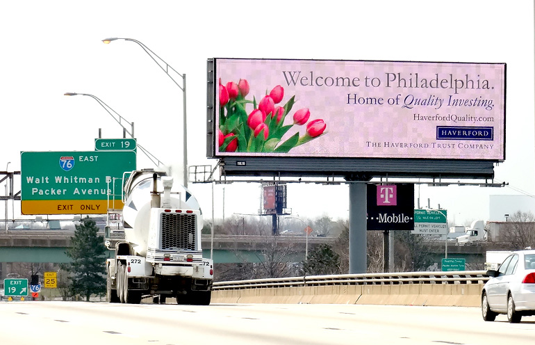 Image of digital billboard advertising in Philadelphia for a financial client