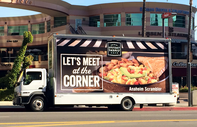 Image of mobile billboard advertising for a restaurant chain in Los Angeles