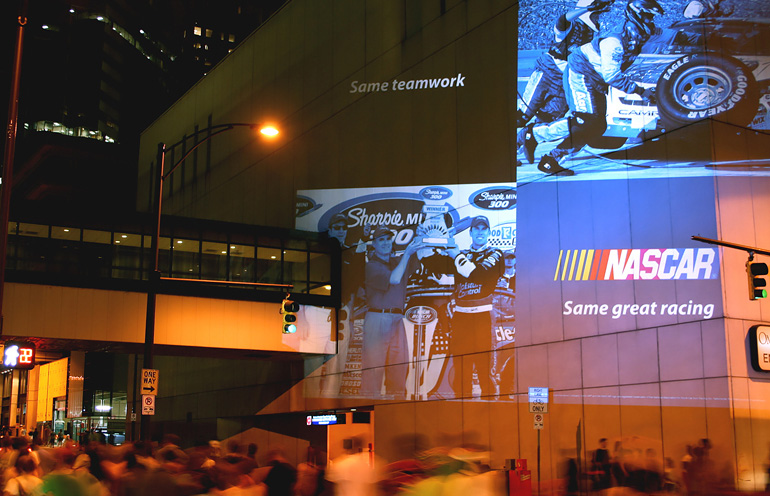 Mobile video projection used to reach NASCAR fans at a race event