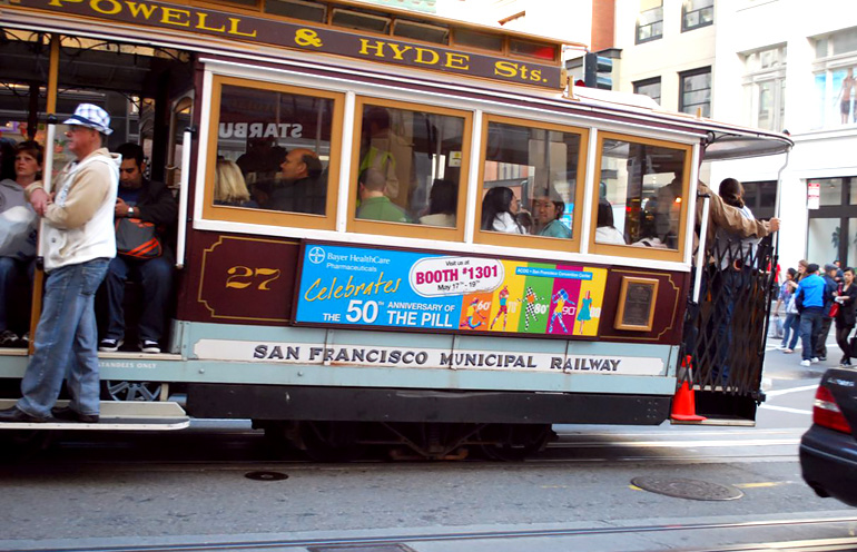 Image of advertising displays on San Francisco cable cars