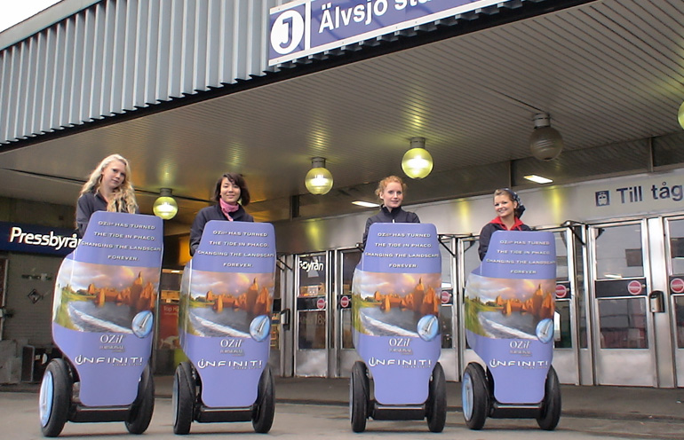 Image of a group of Segway ads used to reach an even in Stockholm