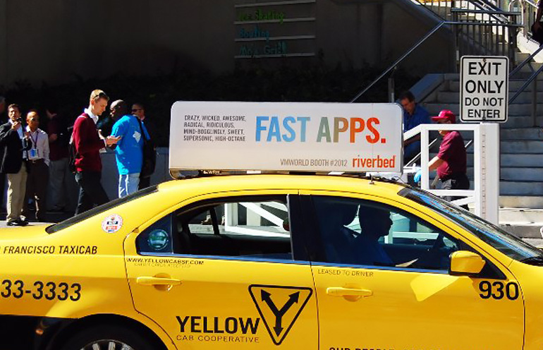 Image of taxi advertising used to reach convention attendees in San Francisco