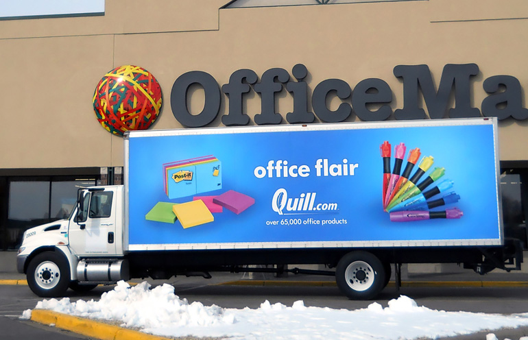 Image of truckside advertising used by an online office supply company