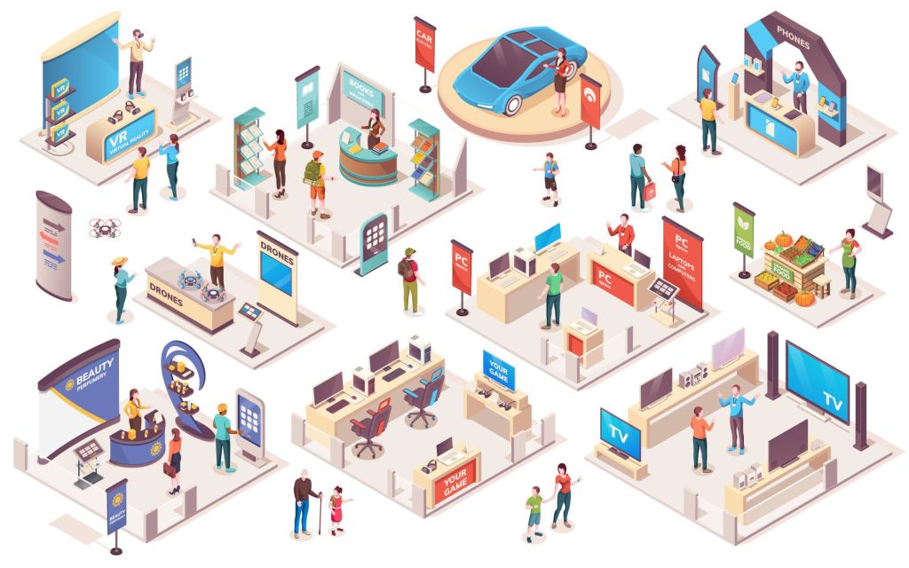 Graphic of individuals at a trade show