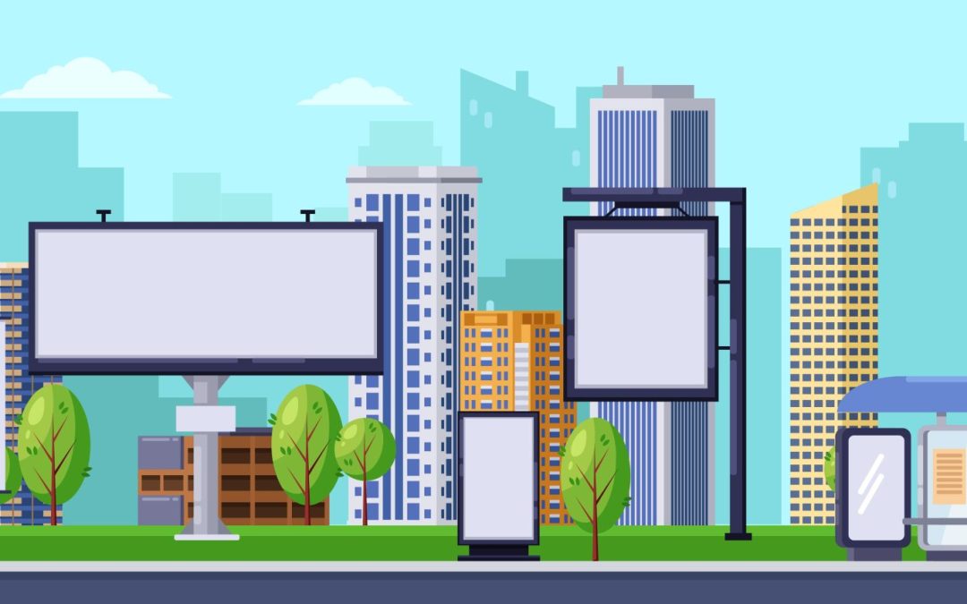 Graphic of city skyline highlighting out of home media