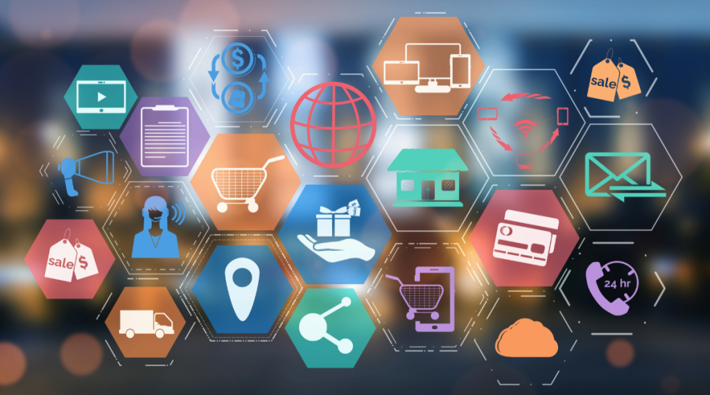 A variety of media-oriented icons like phones or email jumbled together